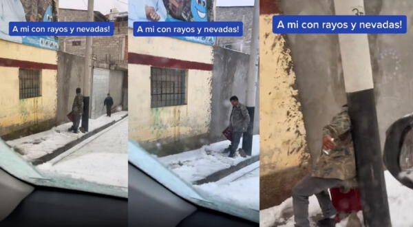 Huancayo: hombre "defiende" su caja de cervezas del granizo y de los rayos