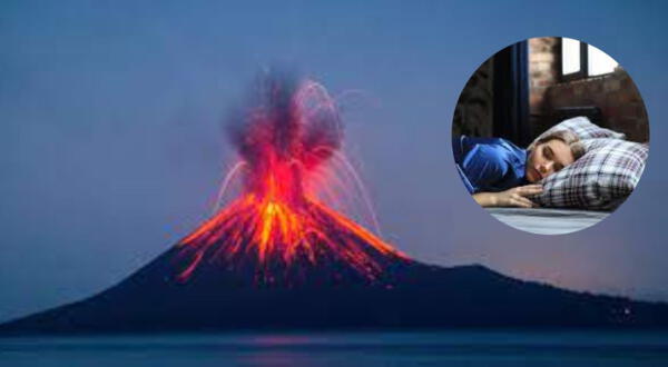 Mujer soñando con un volcán en erupción