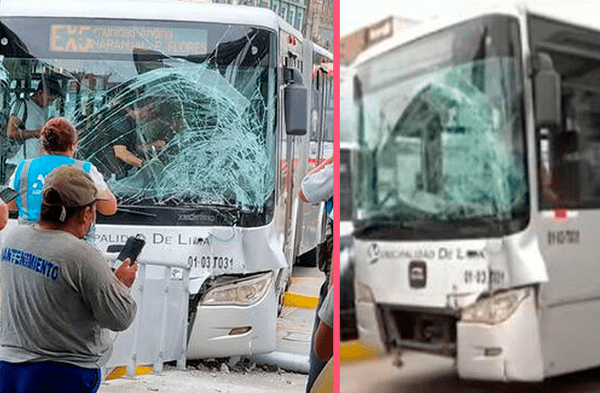 Al menos 9 heridos tras choque entre buses del Metropolitano en la estación España