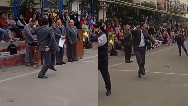 El profesor se lució con pasos de baile ante sus alumnos.