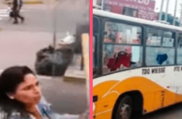 Mujer destroza con un bate de béisbol lunas del autobús que chocó su vehículo