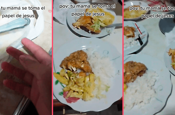Madre peruana convierte una porción de pollo broaster en cuatro platos