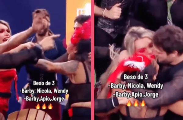 Nicola Porcella y Wendy Guevara beso de tres