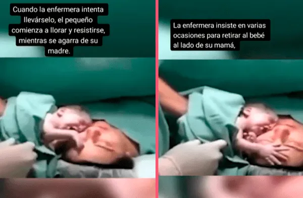 Bebé recién nacido se niega a separarse de su madre luego del parto