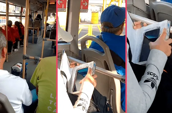 Peruana ingeniosa le saca la vuelta a la delincuencia con ingenioso método para usar el celular en el bus