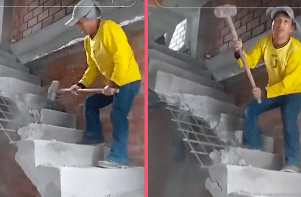 Albañil indignado derriba a 'combazos' escalera que construyó tras no recibir pago de propietario