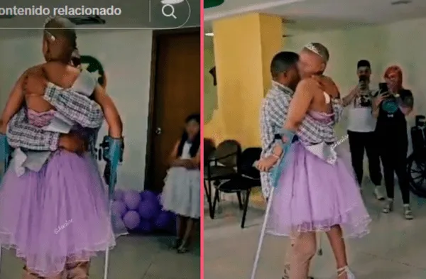 Padre carga a su hija con cáncer para bailar el vals por sus quince años y escena conmueve redes