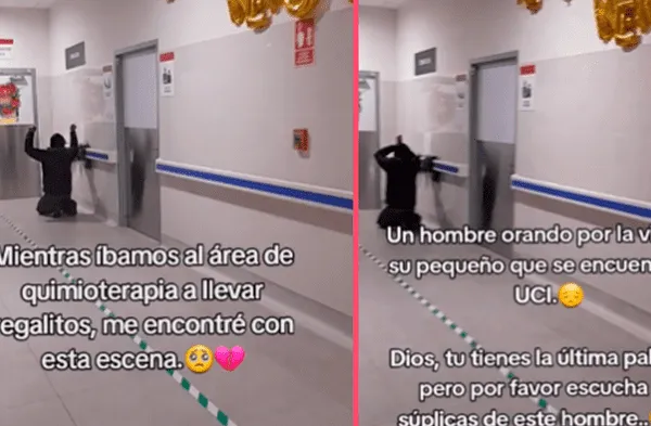 Captan a padre orando de rodillas por su hijo en puerta de UCI: "Dios, tú tienes la última palabra"