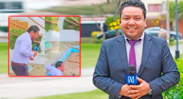 Periodista de Canal N se cae EN VIVO a piscina de Susana Villarán