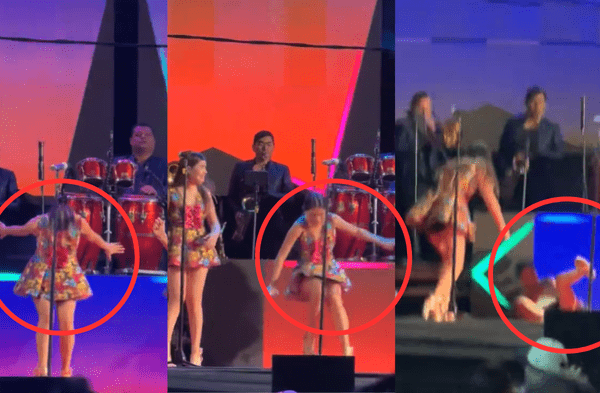 ¡Terrible momento! Briela Cirilo sufre aparatosa caída en pleno show de Corazón Serrano wapa.pe