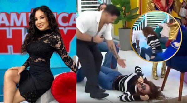 Janet Barboza sufre aparatosa caída en América Hoy wapa.pe