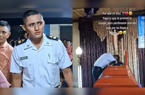 Policía rompe en llanto al despedir a su padre y conmueve con sus palabras. wapa.pe