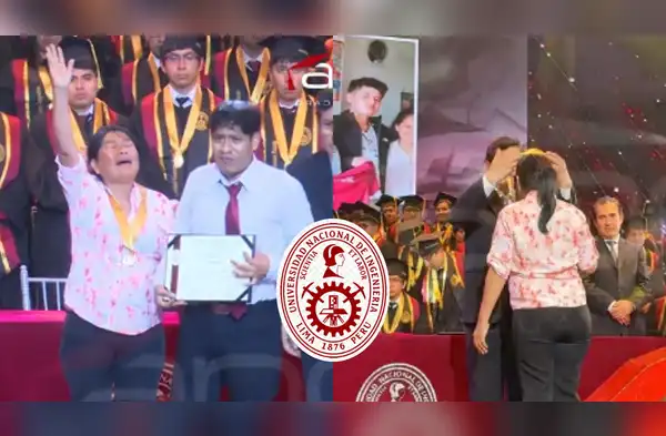 Madre recibe entre lágrimas el diploma de graduación de la UNI de su hijo fallecido. wapa.pe