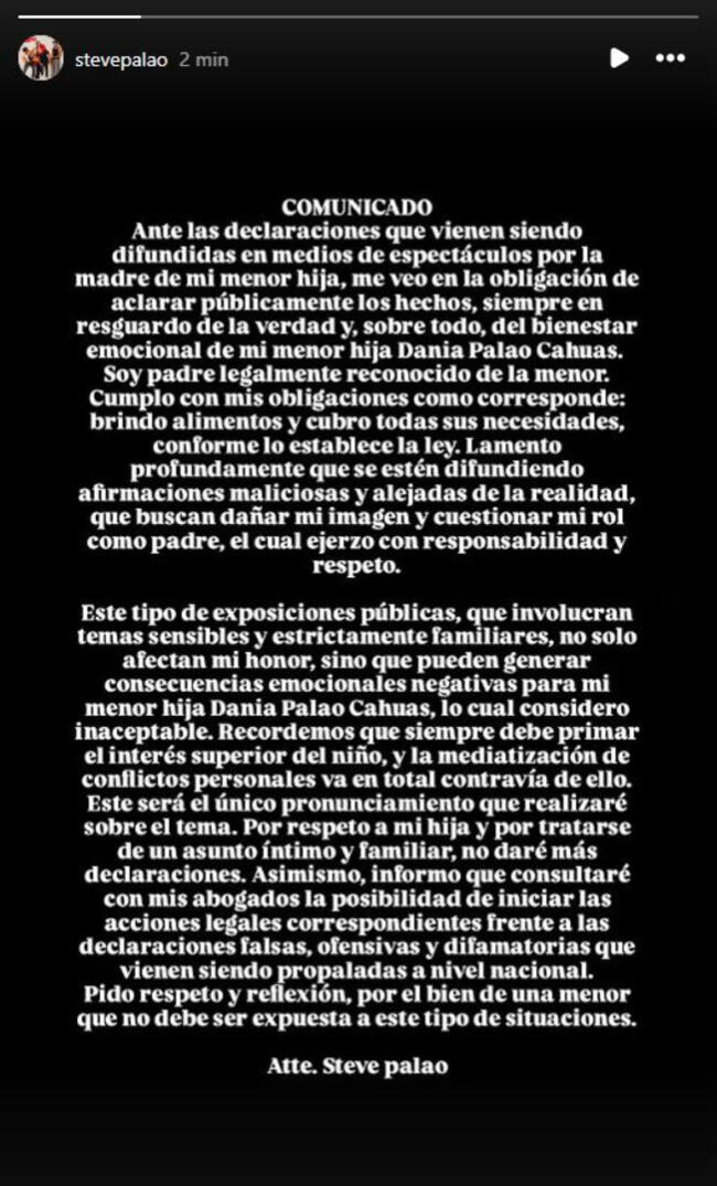 Comunicado de Steve Palao Comunicado de Steve Palao