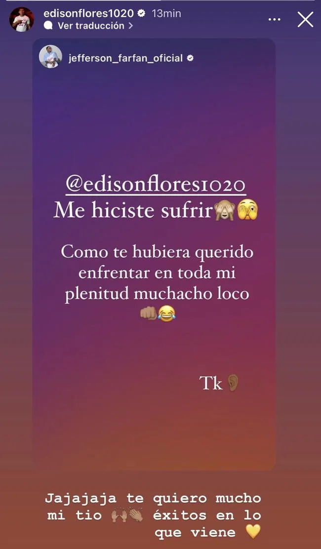  Edison Flores le respondió el mensaje a Jefferson Farfán.    