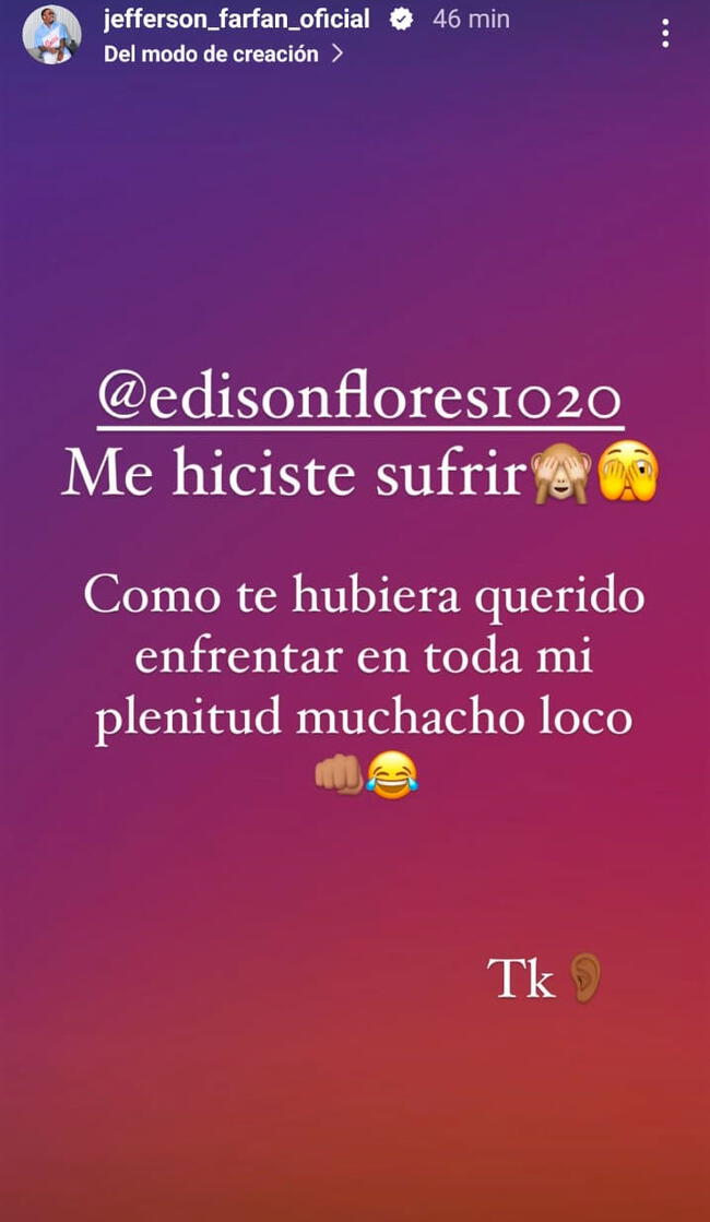  Jefferson Farfán lanza un gran mensaje hacia Edison Flores en Instagram.   