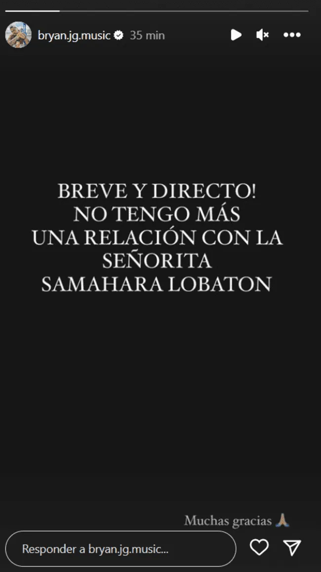  Bryan Torres anuncia su ruptura con Samahara Lobatón  