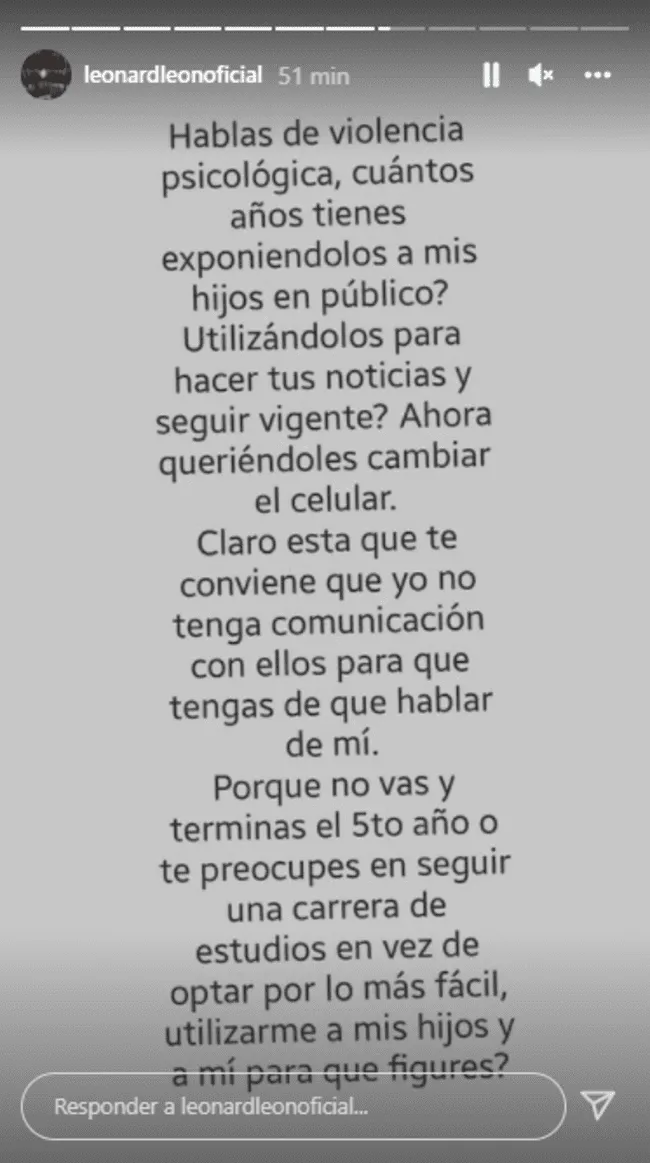  Leonard León arremete contra Karla Tarazona. Foto: Leonard León/ Instagram    