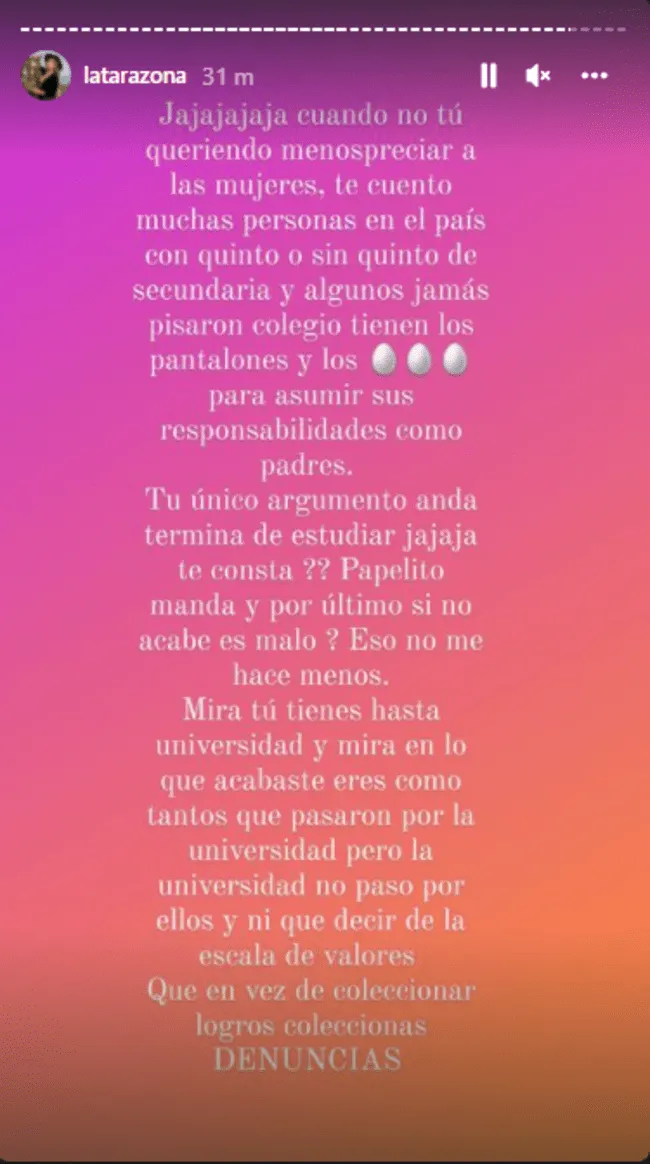  Karla Tarazona le responde a Leonard León. Foto: Karla Tarazona/ Instagram    