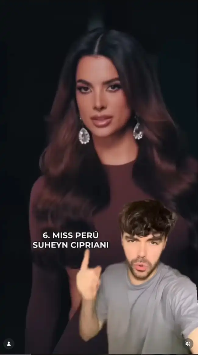 Suheyn Cipriani, Miss Perú, posa elegantemente mientras un missólogo la señala como una de las favoritas en el MGI All Stars. Suheyn Cipriani, Miss Perú, posa elegantemente mientras un missólogo la señala como una de las favoritas en el MGI All Stars.