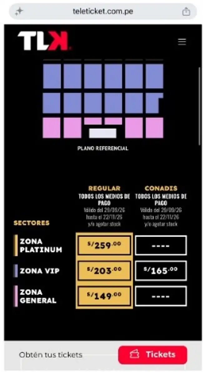Estos son los precios y zonas del evento. Estos son los precios y zonas del evento.
