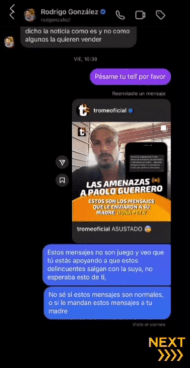 Este fue el chat entre Paolo Guerrero y Rodrigo González.   