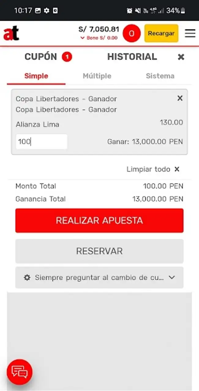 Apuesta de un hincha de Alianza Lima.   