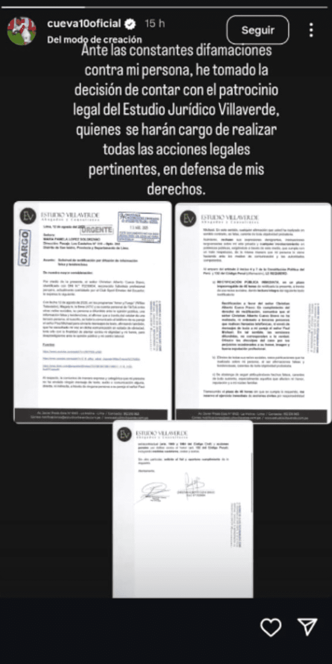 Cueva envía carta notarial   