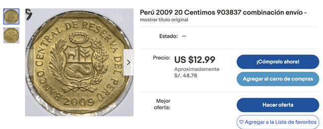 Esta es la moneda de 20 céntimos que puede ser vendida en dólares.   