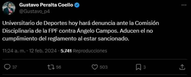 Ángelo Campos será denunciado por Universitario.   