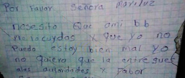  Madre abandonó a su hija junto a una nota: su pareja no sabía del embarazo y no tenía como mantenerla. Foto: Correo.   