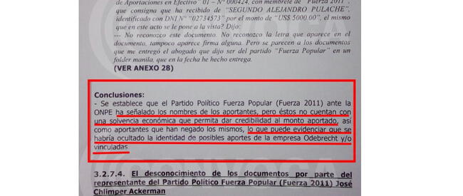 Documento de la sustentación de la Fiscalía sobre aportes a Fuerza Popular.   