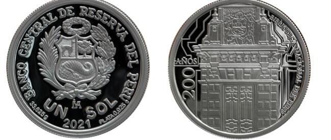  Moneda alusiva a los 200 años de la Biblioteca Nacional del Perú. Fuente: BCR.    
