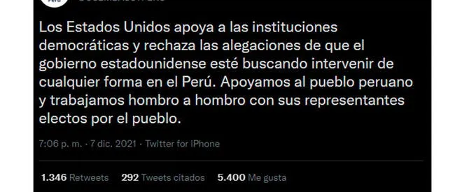 Mensaje del gobierno de los Estados Unidos tras afirmaciones de Hernando de Soto.   