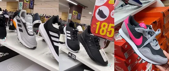 Zapatillas de remate de reconocidas marcas en el almacén de Breña. (Foto: captura de video / @Silvanaluu_)   