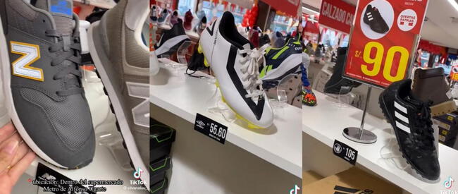Zapatillas deportivas ofertadas en el gran almacén ubicado en Metro de Breña. (Foto: captura de video / @Silvanaluu_)   