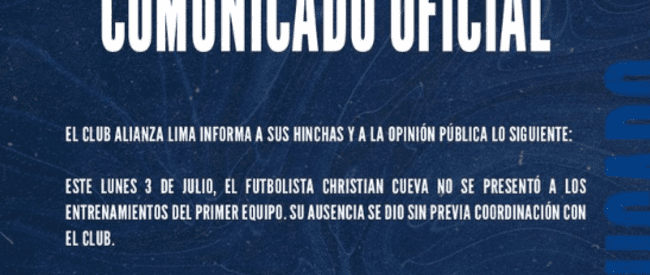 Comunicado de Alianza Lima sobre indisciplina de Christian Cueva.