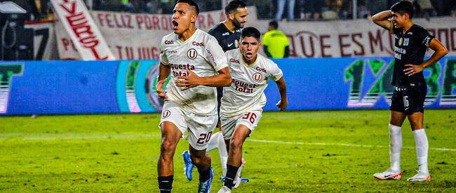 Alex Valera celebra el transitorio 1-0 de Universitario sobre Alianza Lima.   