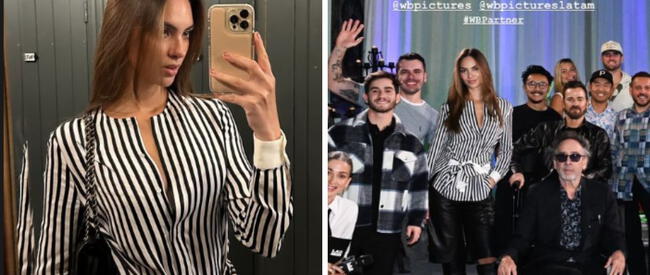 Natalie Vértiz lucio look gotic chic para conocer al electo de 'Beetlejuice'.    