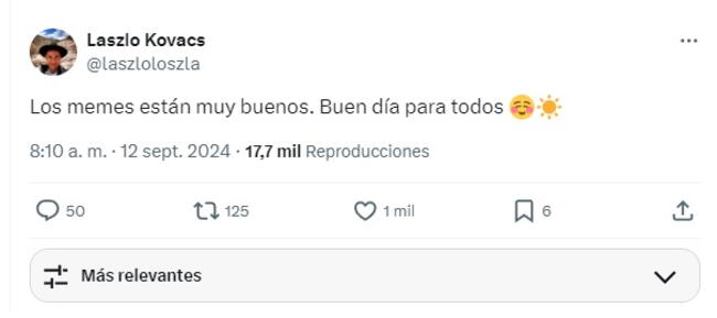 Laszlo Kovacs y su mensaje en su cuenta de X, antes Twitter.   