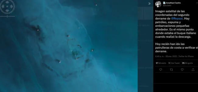 Imagen satelital del segundo derrame de petróleo.   