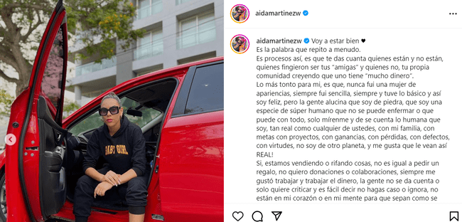 Aida Martínez anunció la venta de sus pertenencias para solventar su estado de salud.   
