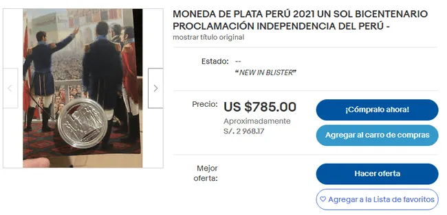  La moneda de 1 sol del Bicentenario puede ser ofrecida a un gran precio en la web.  