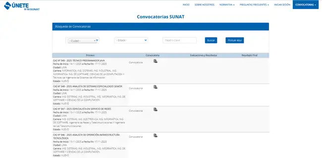 Portal de la Sunat (Convocatorias)   