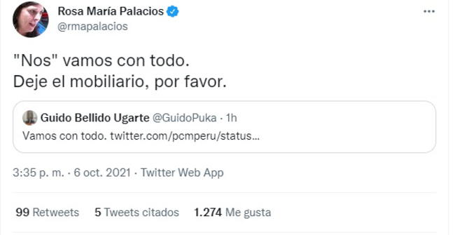 Rosa María Palacios no pudo con su genio y troleó a Bellido.   