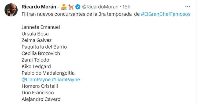 Ricardo Morán publicó una curiosa lista.   