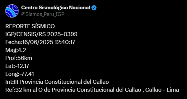 Sismo de hoy, lunes 16 de junio. Sismo de hoy, lunes 16 de junio.
