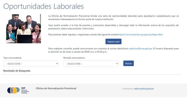Los usuarios podrán conocer los puestos de trabajo disponibles en la plataforma oficial de la ONP. (Foto: captura de pantalla)    