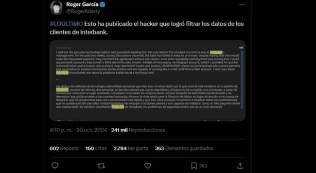 Hacker envió mensaje a los clientes de Interbank.    