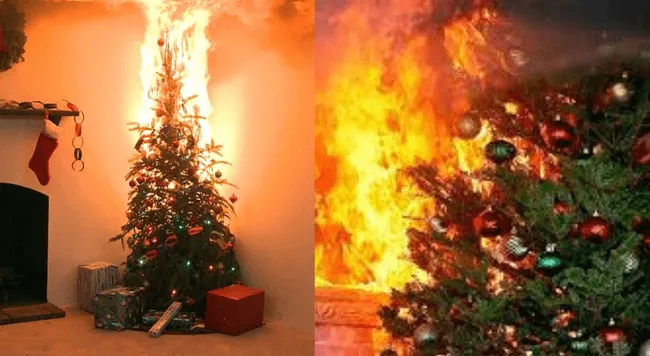 Árbol de navidad incendiándose.   